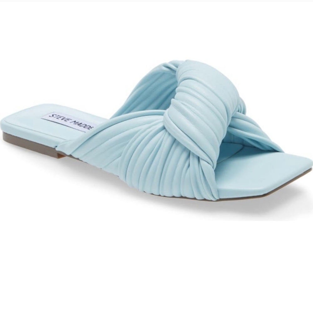 Steve Madden Blue Slide Sandals with Pleated Fabric